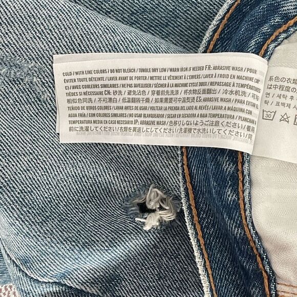 Abercrombie & Fitch Mom Jean Medium Wash 100% Cotton Distressed Women 14 Long - Picture 5 of 5